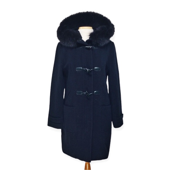 Pendleton Black Wool Cashmere Real Fur Hooded Toggle Front - Main Image